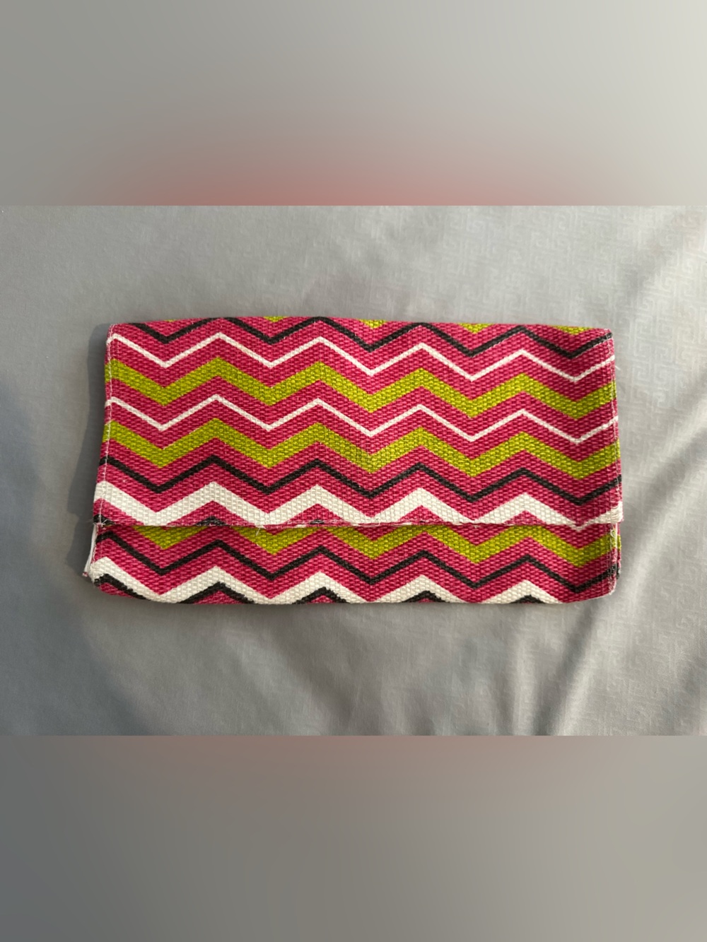 Chevron Knit Foldover Clutch in Pink and Green
